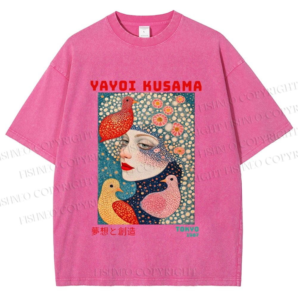 Unisex Yayoi Kusama Dreaming Birds Printed Washed Tee