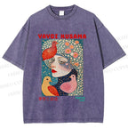 Unisex Yayoi Kusama Dreaming Birds Printed Washed Tee