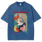 Unisex Yayoi Kusama Dreaming Birds Printed Washed Tee