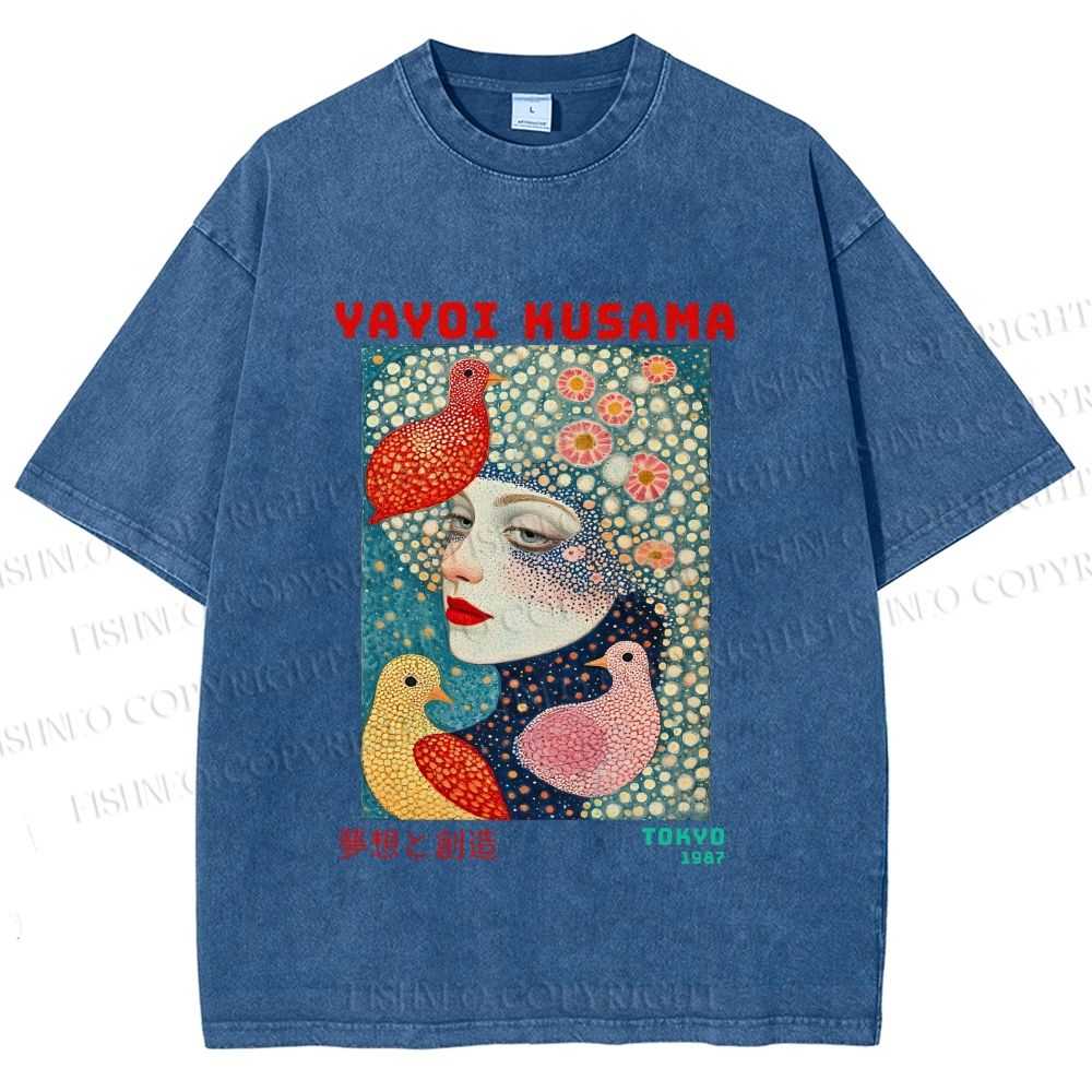 Unisex Yayoi Kusama Dreaming Birds Printed Washed Tee