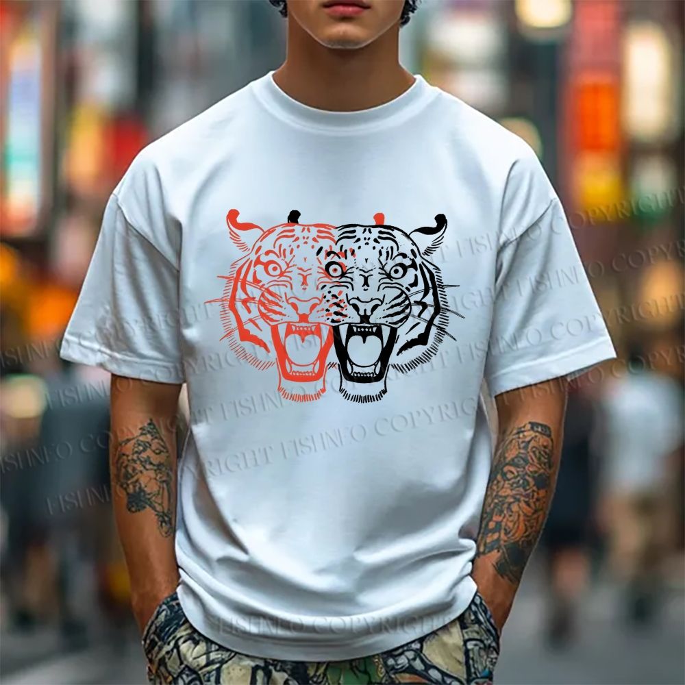 Unisex Classic Patchwork Tiger Printed Cotton Printed T-shirt