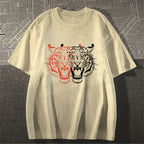Unisex Classic Patchwork Tiger Printed Cotton Printed T-shirt