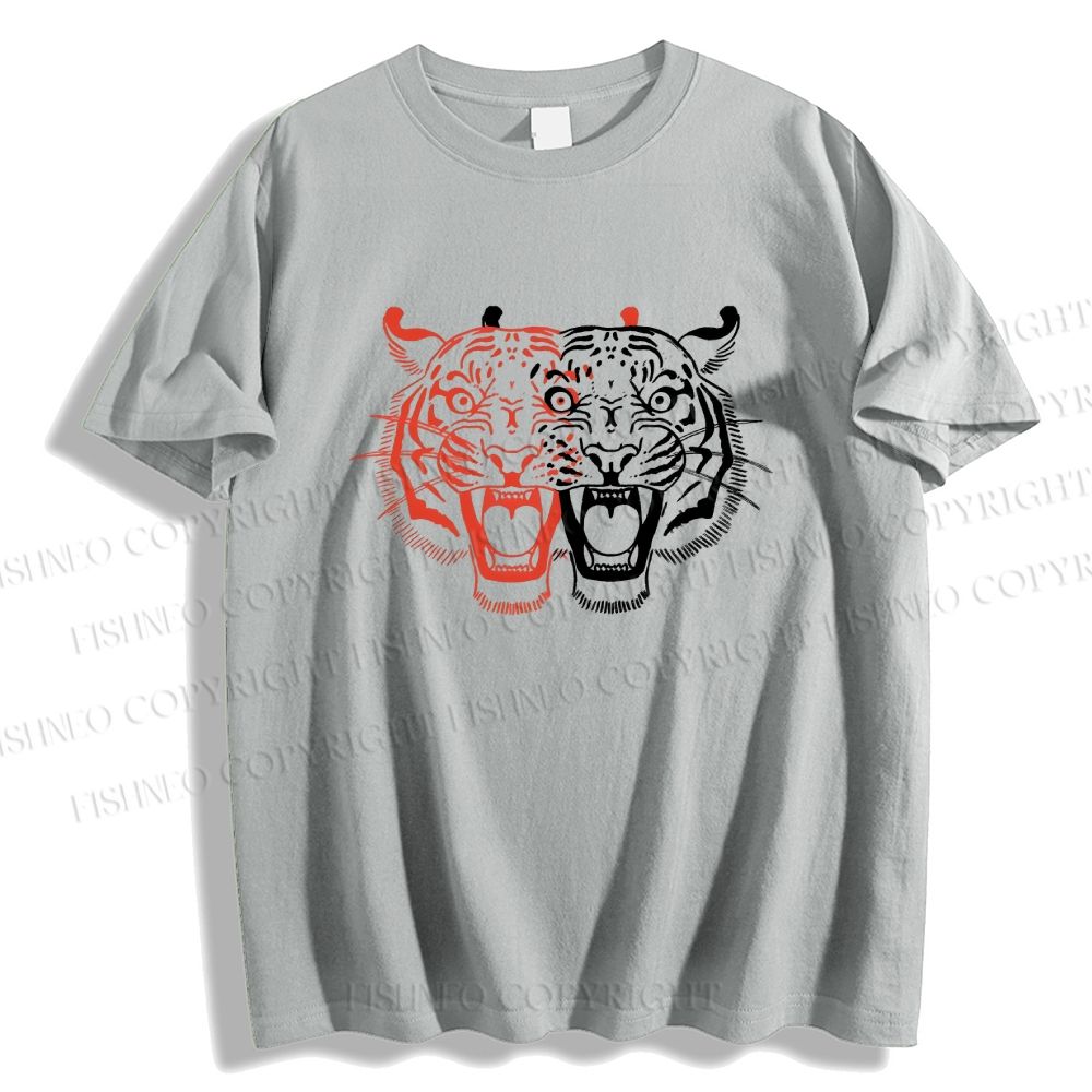 Unisex Classic Patchwork Tiger Printed Cotton Printed T-shirt