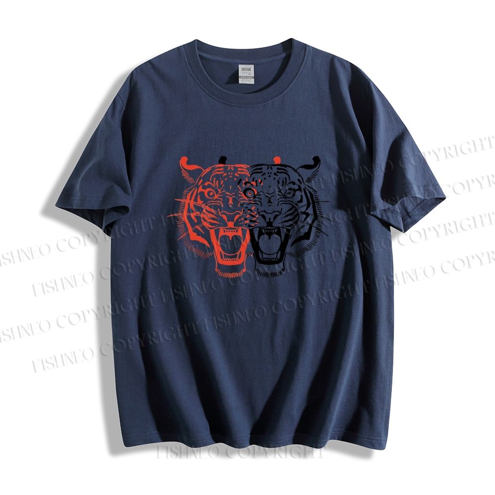 Unisex Classic Patchwork Tiger Printed Cotton Printed T-shirt