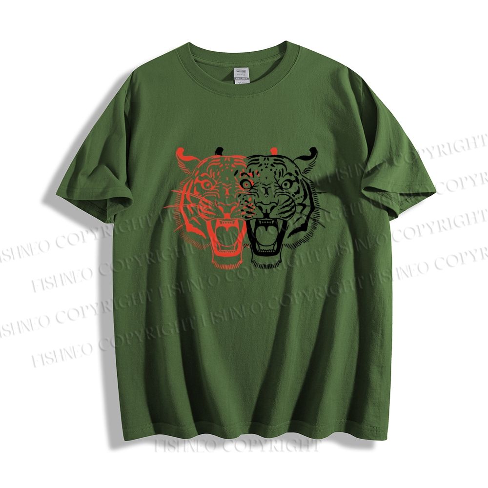 Unisex Classic Patchwork Tiger Printed Cotton Printed T-shirt
