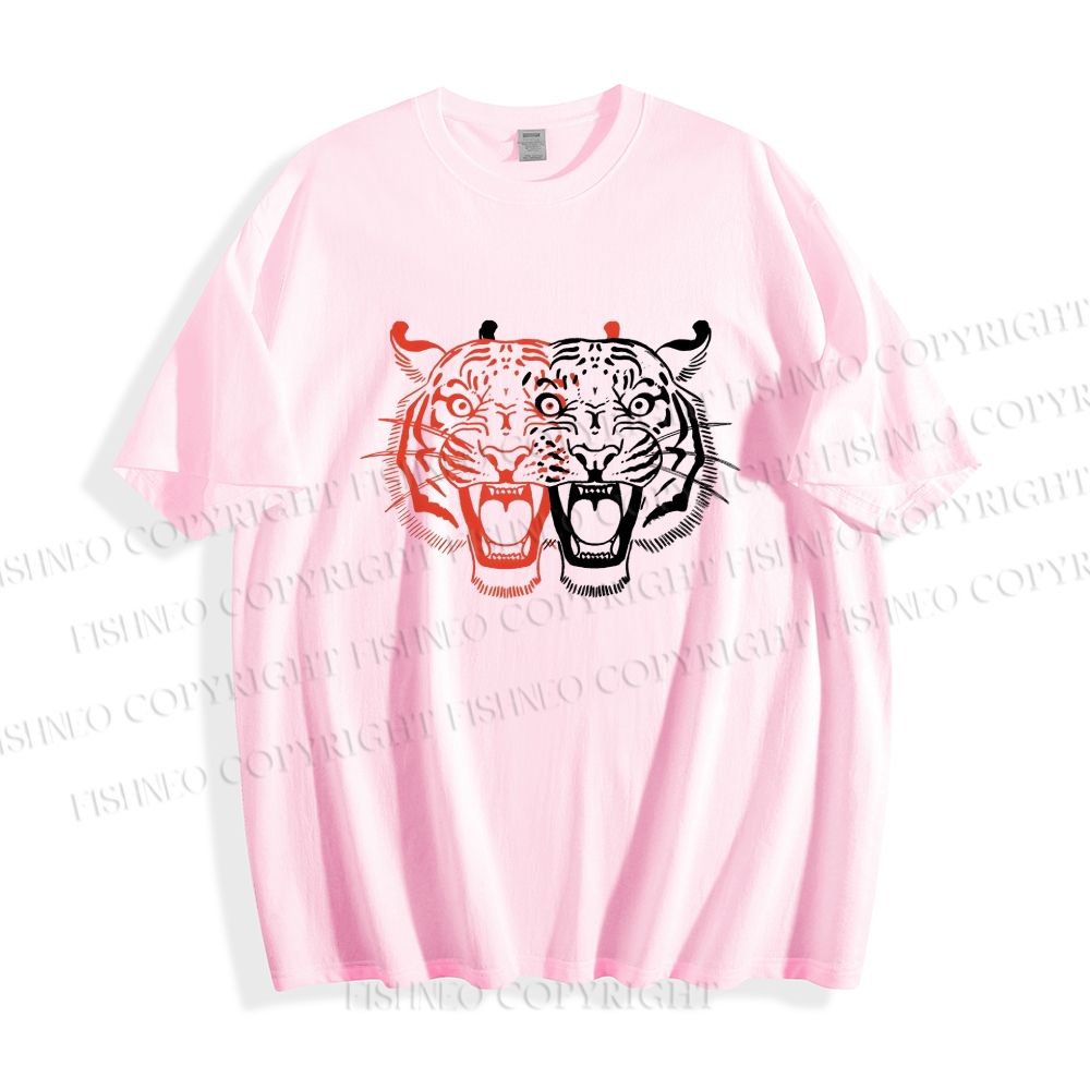 Unisex Classic Patchwork Tiger Printed Cotton Printed T-shirt