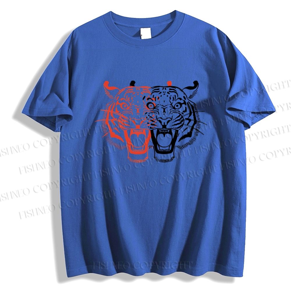 Unisex Classic Patchwork Tiger Printed Cotton Printed T-shirt