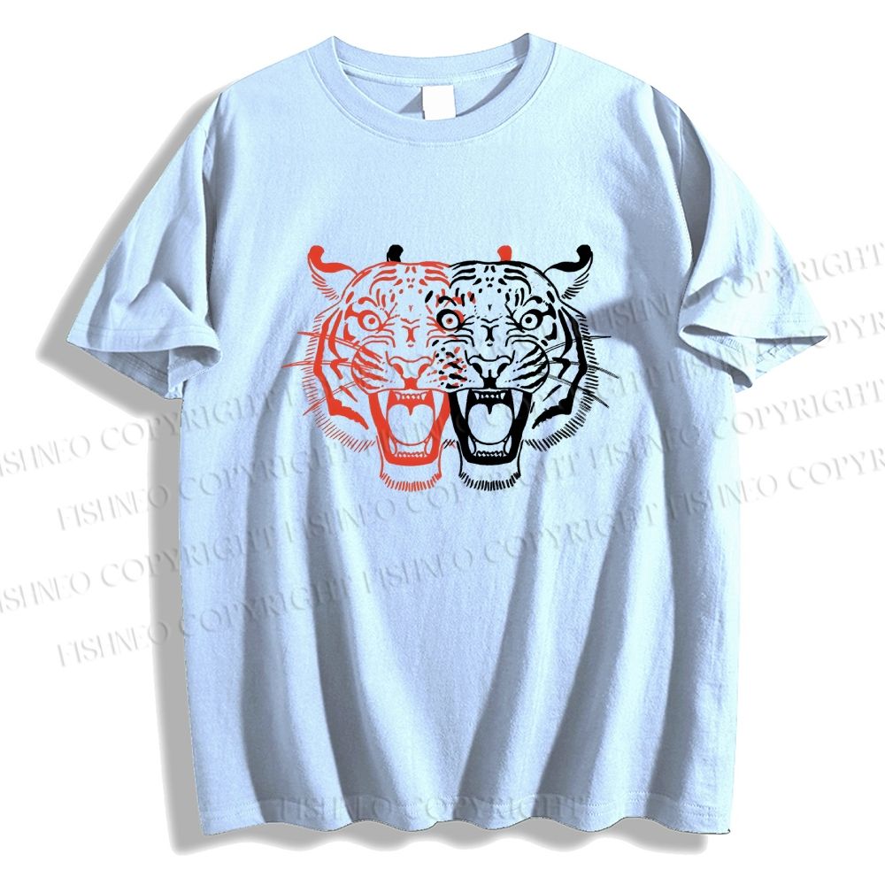 Unisex Classic Patchwork Tiger Printed Cotton Printed T-shirt