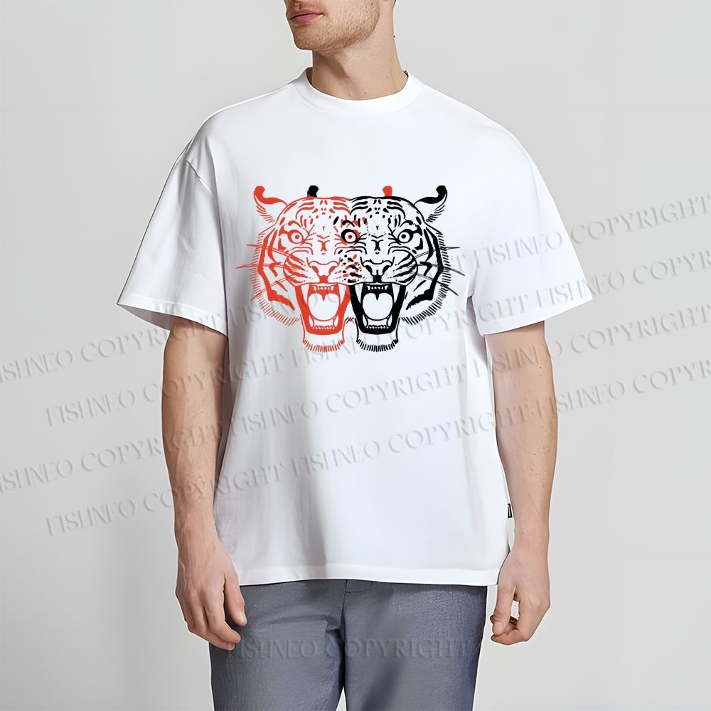 Unisex Classic Patchwork Tiger Printed Cotton Printed T-shirt