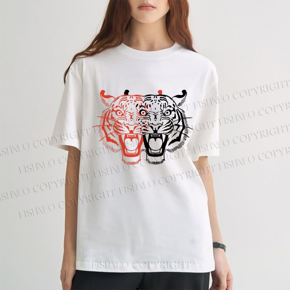 Unisex Classic Patchwork Tiger Printed Cotton Printed T-shirt