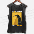 Unisex Half-Split Dot Bird Printed Washed Tank Top