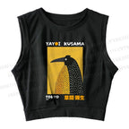 Half-Split Dot Bird Printed Sleeveless Crop Tops