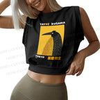 Half-Split Dot Bird Printed Sleeveless Crop Tops