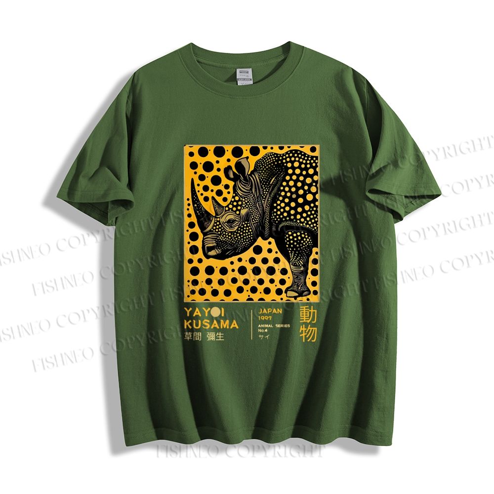 Unisex Classic Cotton Japanese Rhinoceros Yayoi Kusama Printed T-shirt