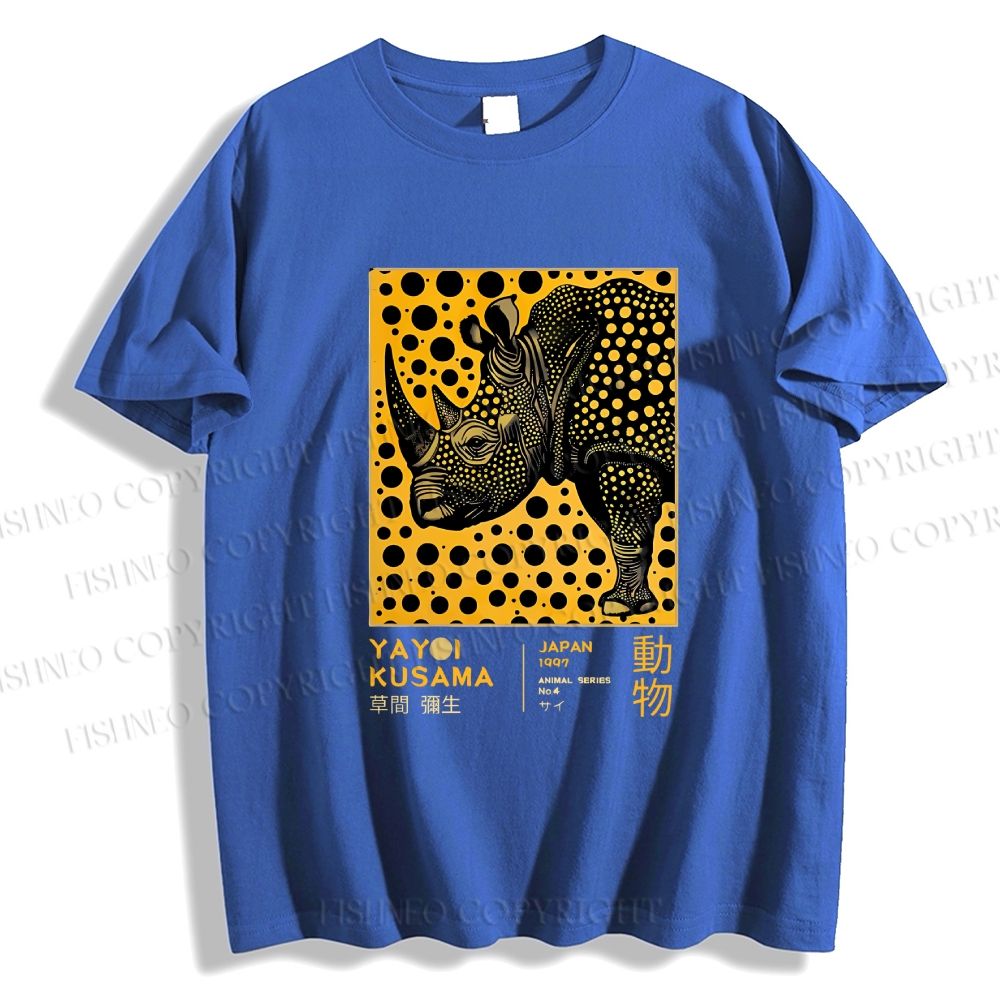 Unisex Classic Cotton Japanese Rhinoceros Yayoi Kusama Printed T-shirt