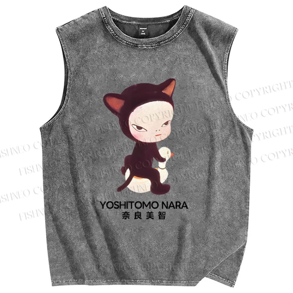 Unisex Yoshitomo Nara Vintage Printed Washed Tank Top