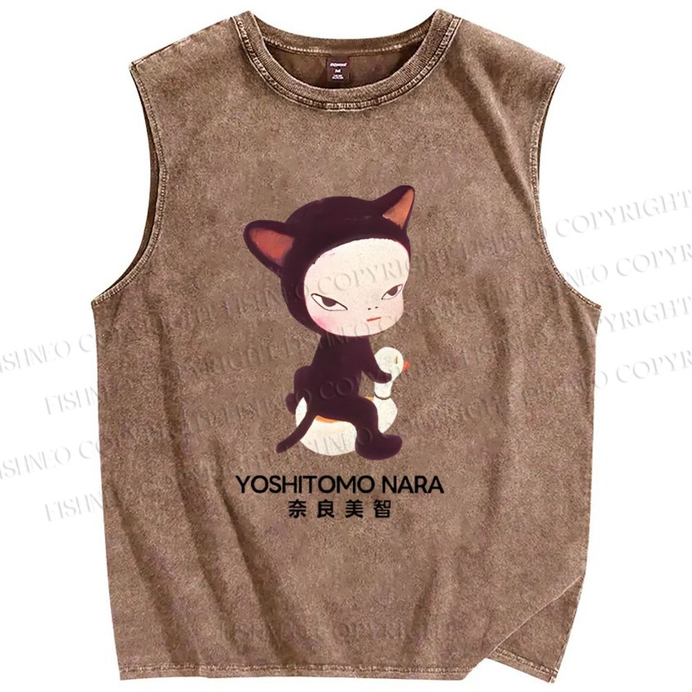 Unisex Yoshitomo Nara Vintage Printed Washed Tank Top
