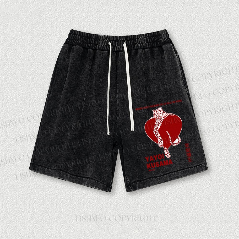 Yayoi Kusama Panther With Heart Washed Vintage Shorts