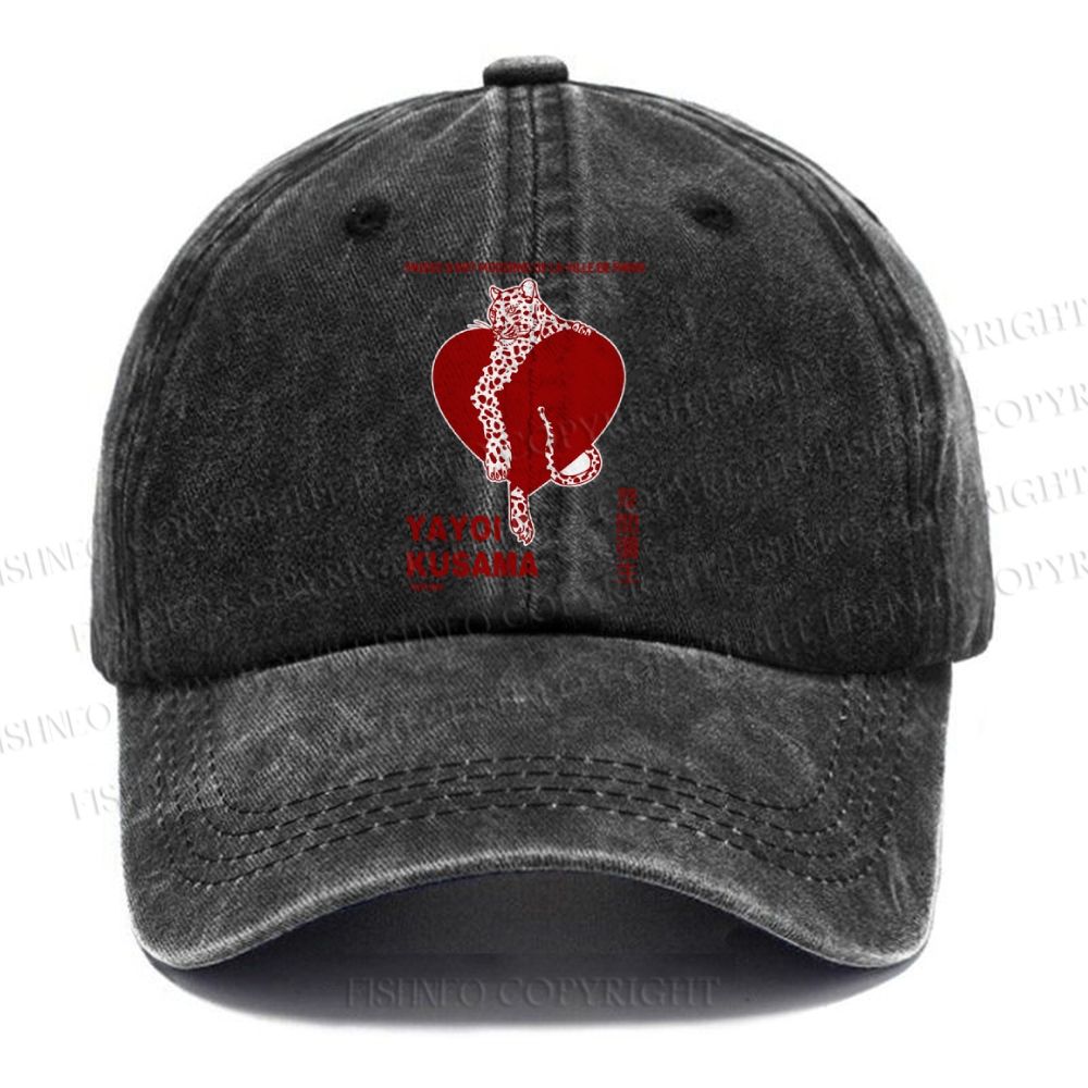 Unisex Vintage Casual Yayoi Kusama Panther With Heart Washed Cap