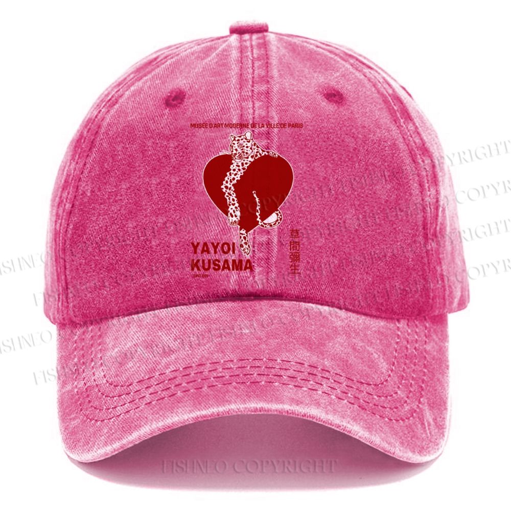 Unisex Vintage Casual Yayoi Kusama Panther With Heart Washed Cap