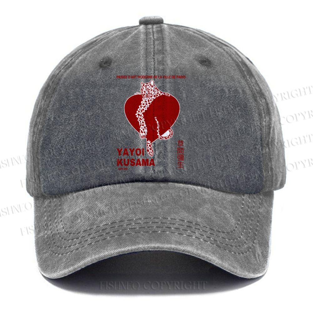 Unisex Vintage Casual Yayoi Kusama Panther With Heart Washed Cap