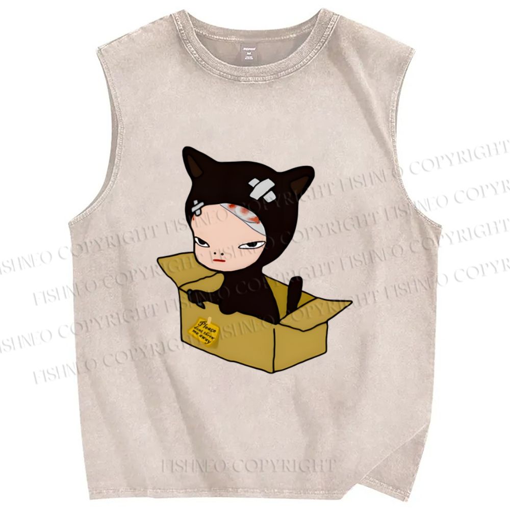 Unisex Yoshitomo Nara Box Printed Washed Tank Top