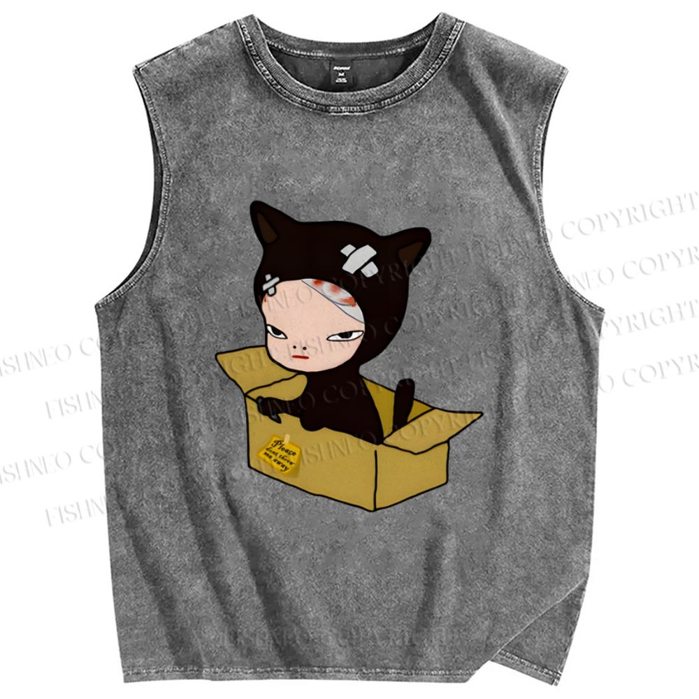 Unisex Yoshitomo Nara Box Printed Washed Tank Top