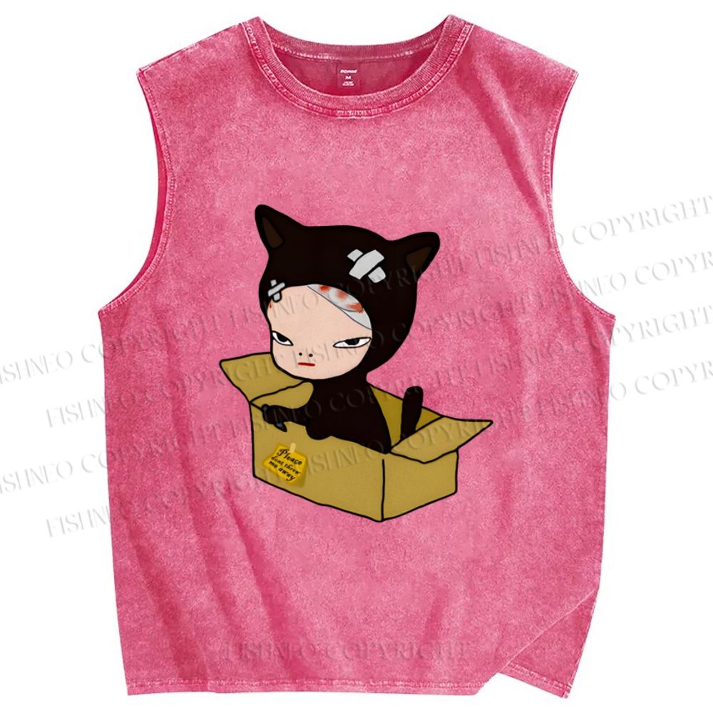 Unisex Yoshitomo Nara Box Printed Washed Tank Top