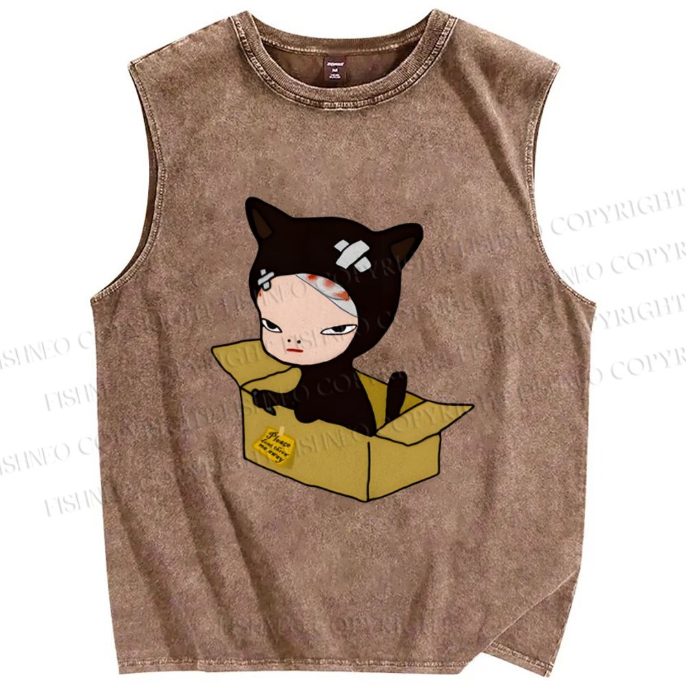 Unisex Yoshitomo Nara Box Printed Washed Tank Top