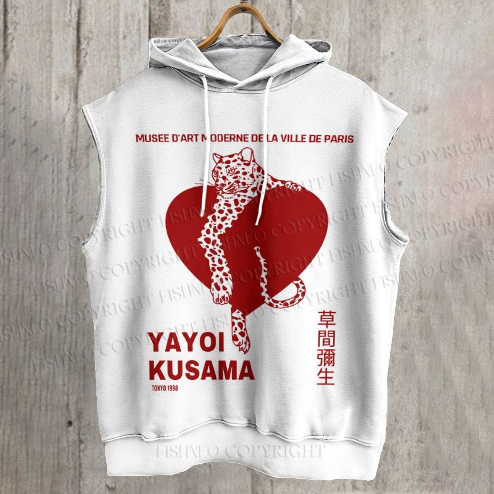 Unisex Yayoi Kusama Panther With Heart Printed Sleeveless Hoodie