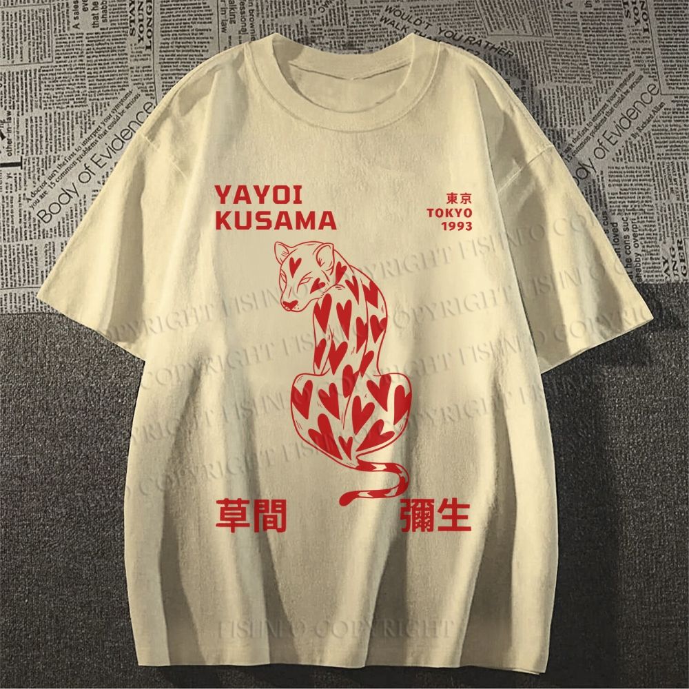 Unisex Classic Cotton Yayoi Kusama Panther With Heart Printed T-shirt