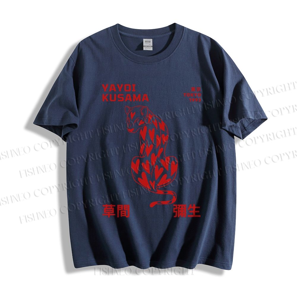 Unisex Classic Cotton Yayoi Kusama Panther With Heart Printed T-shirt