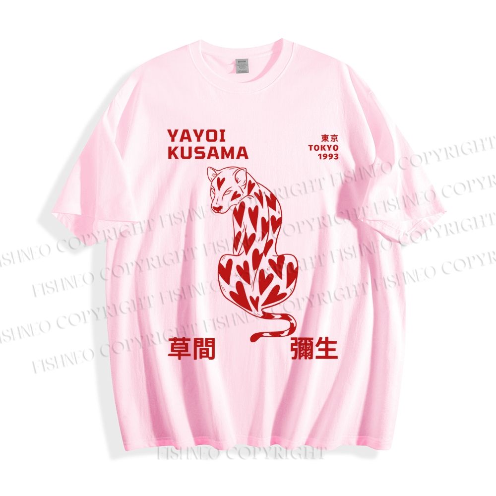 Unisex Classic Cotton Yayoi Kusama Panther With Heart Printed T-shirt