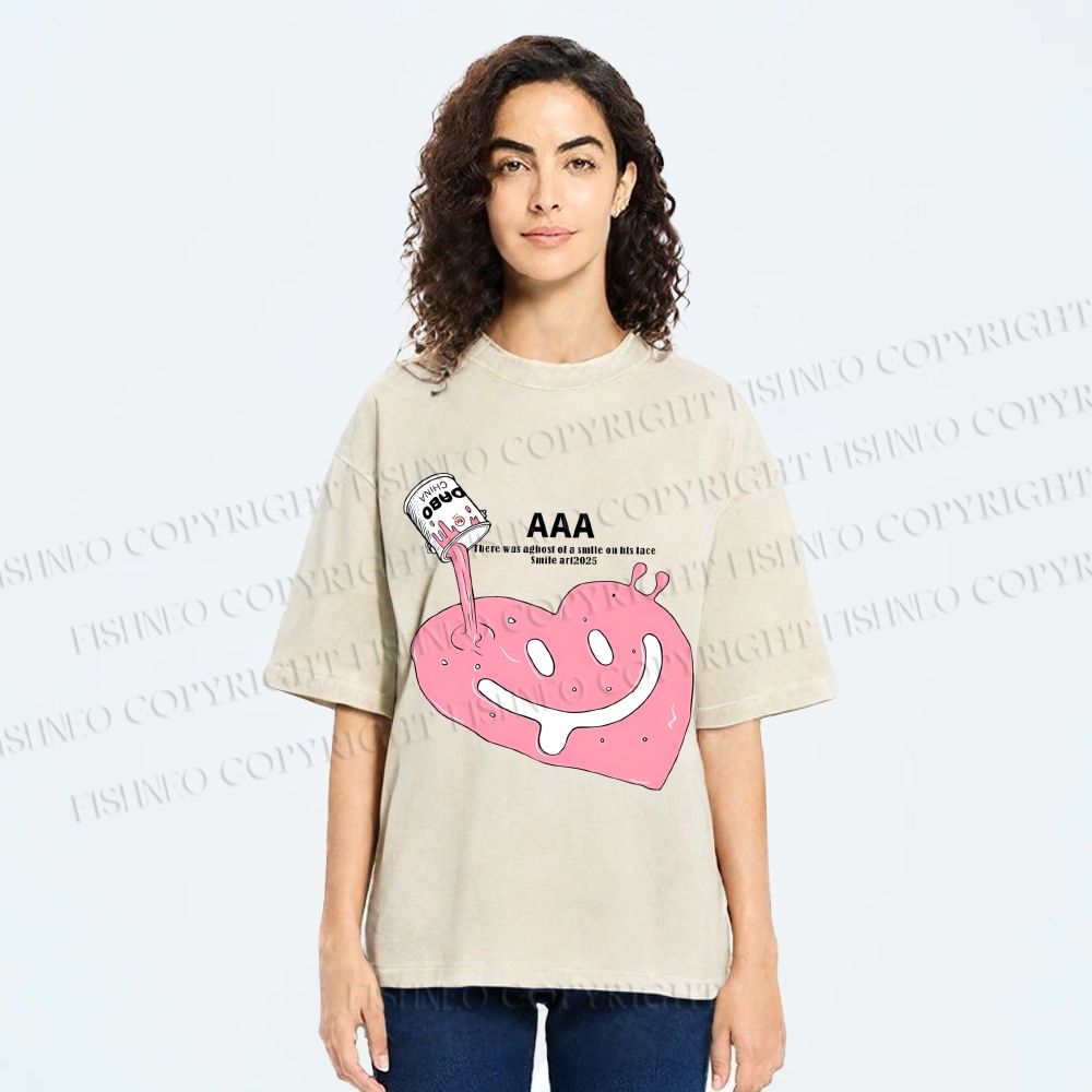 Unisex Smile in Heart Printed Washed Tee