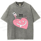Unisex Smile in Heart Printed Washed Tee