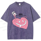 Unisex Smile in Heart Printed Washed Tee