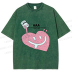 Unisex Smile in Heart Printed Washed Tee