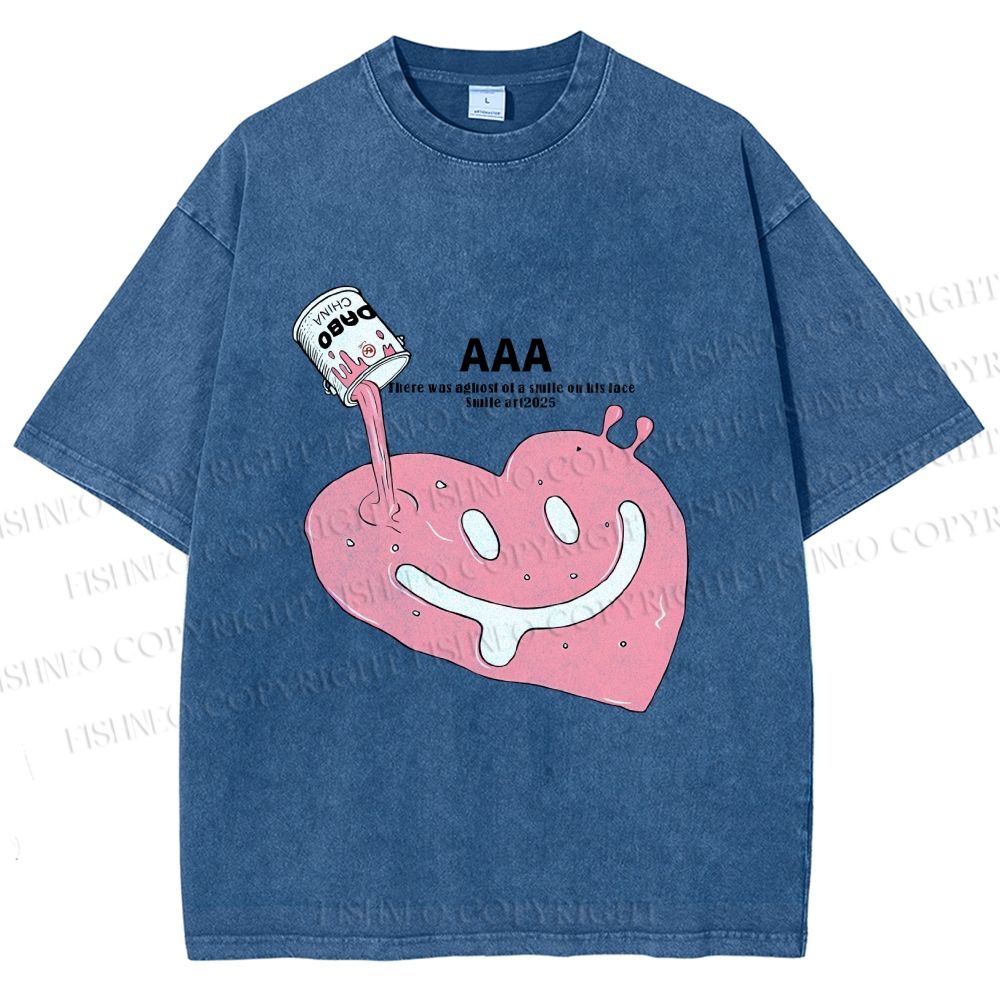 Unisex Smile in Heart Printed Washed Tee