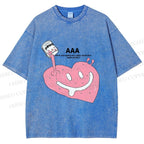 Unisex Smile in Heart Printed Washed Tee
