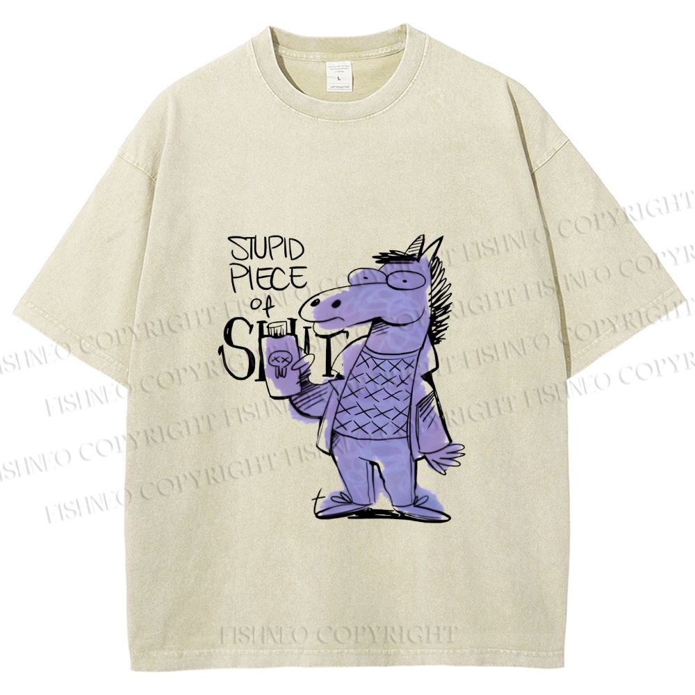 Unisex Funny Horse Printed Washed Tee