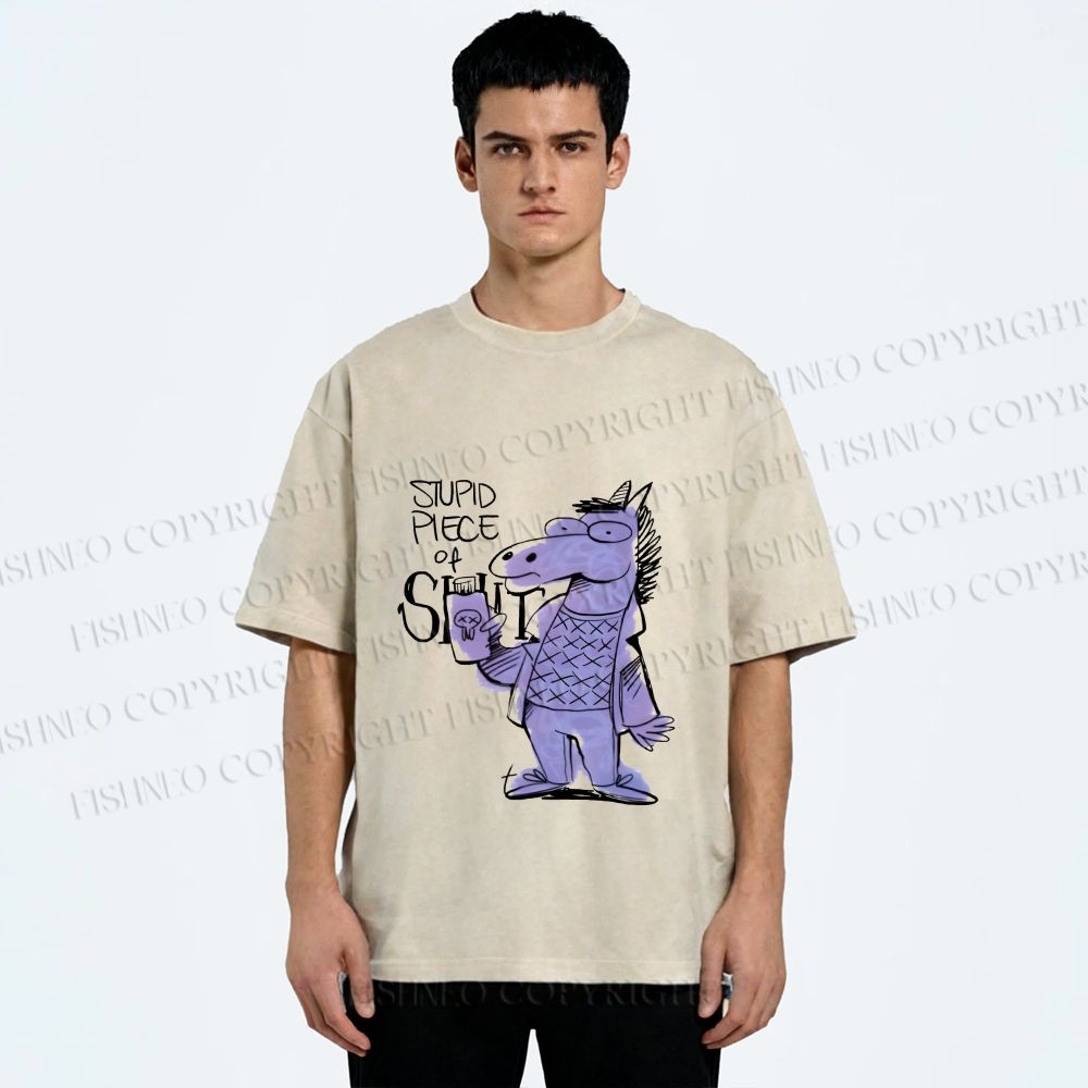 Unisex Funny Horse Printed Washed Tee