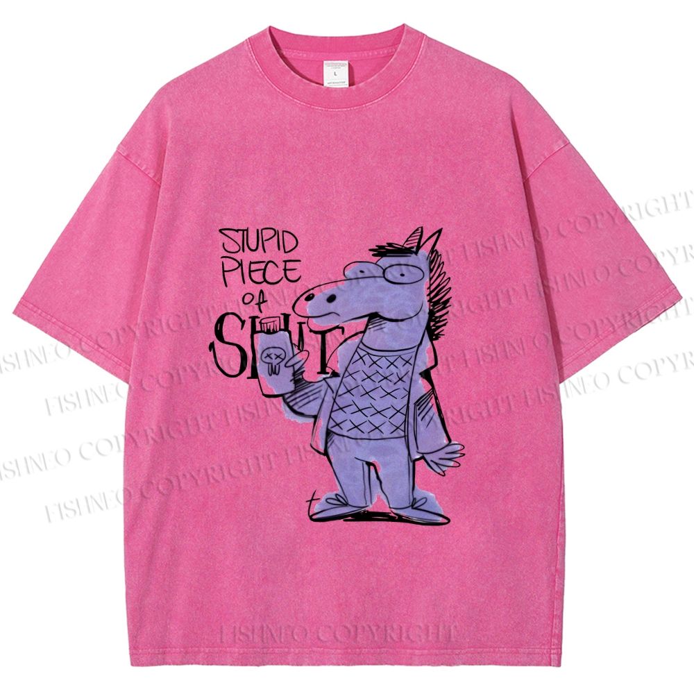 Unisex Funny Horse Printed Washed Tee
