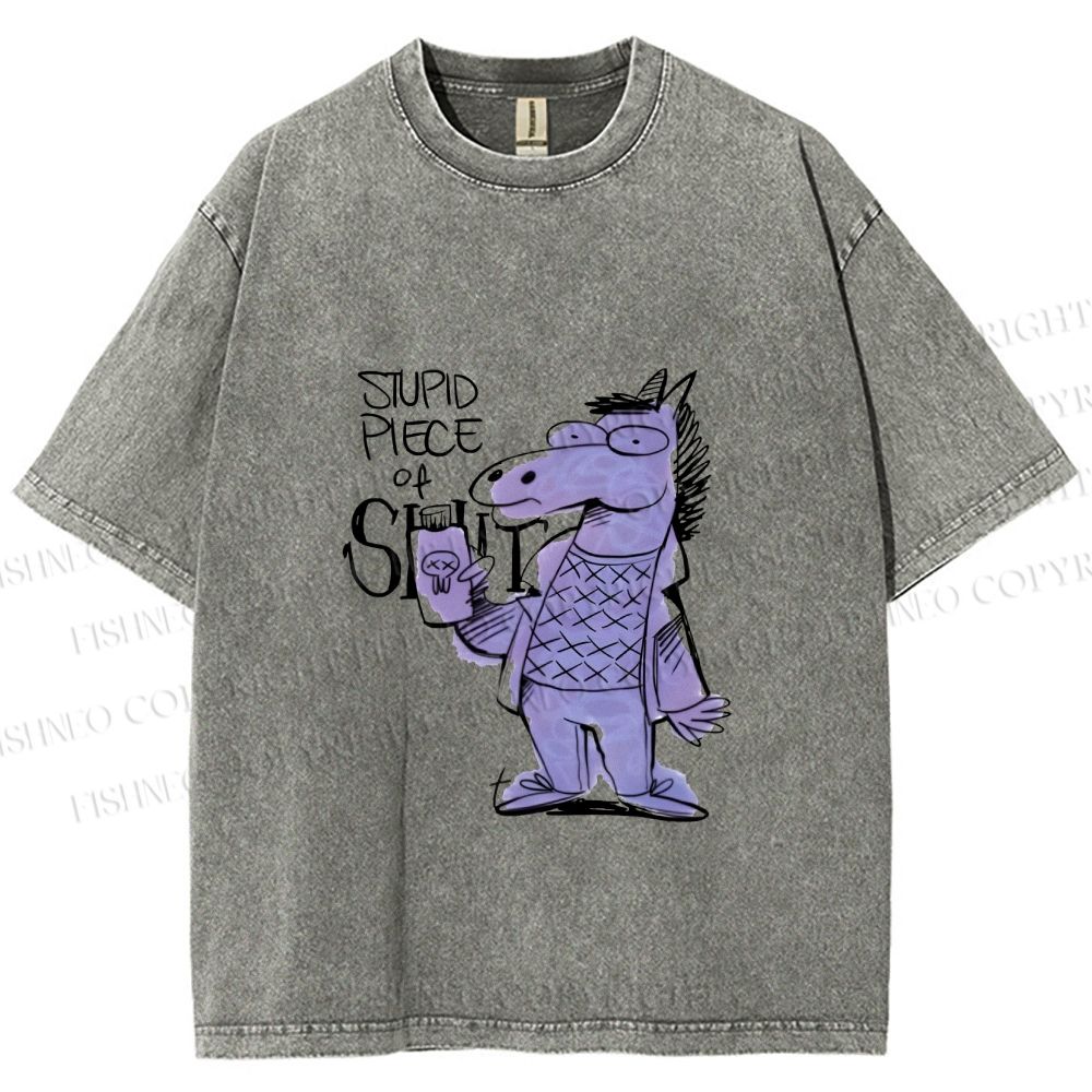 Unisex Funny Horse Printed Washed Tee