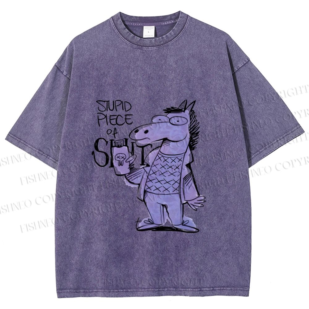 Unisex Funny Horse Printed Washed Tee