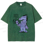 Unisex Funny Horse Printed Washed Tee