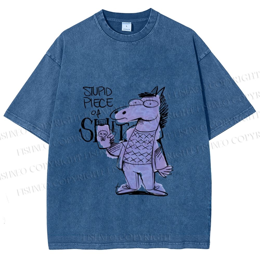Unisex Funny Horse Printed Washed Tee