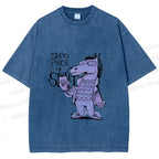 Unisex Funny Horse Printed Washed Tee