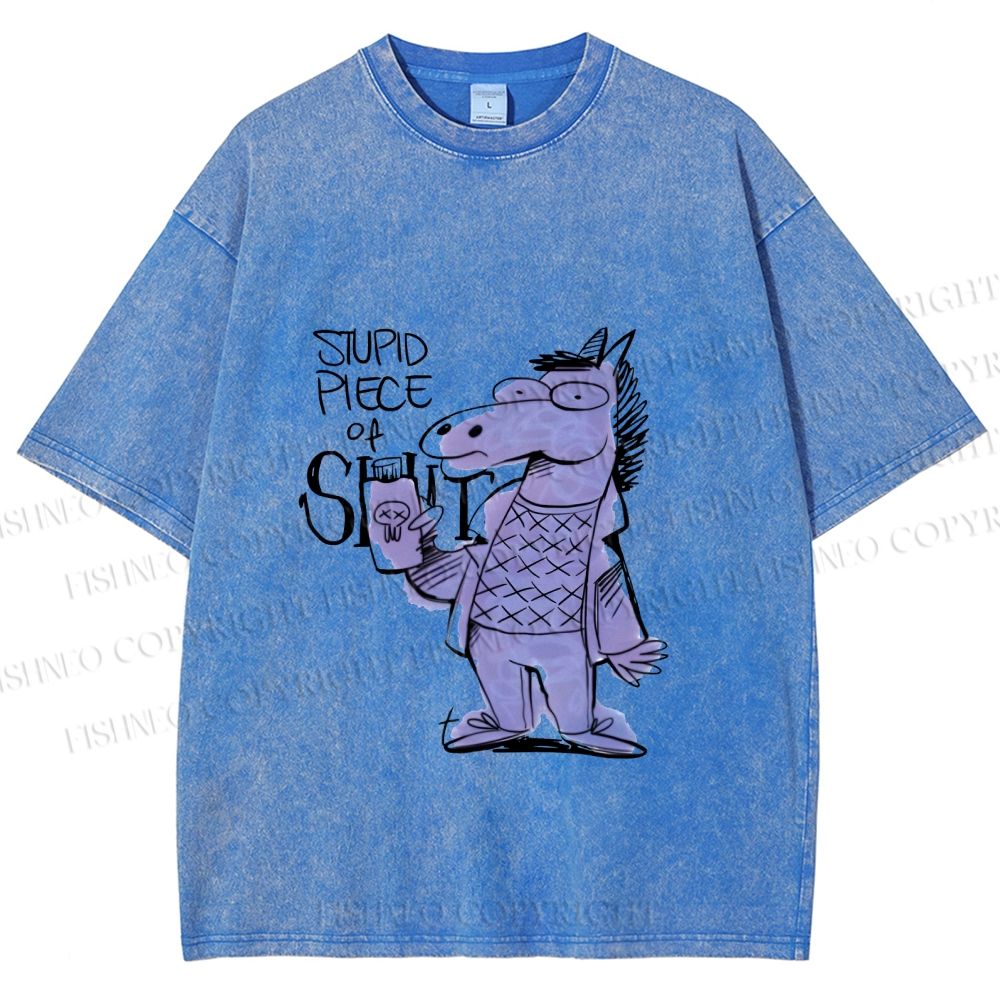 Unisex Funny Horse Printed Washed Tee