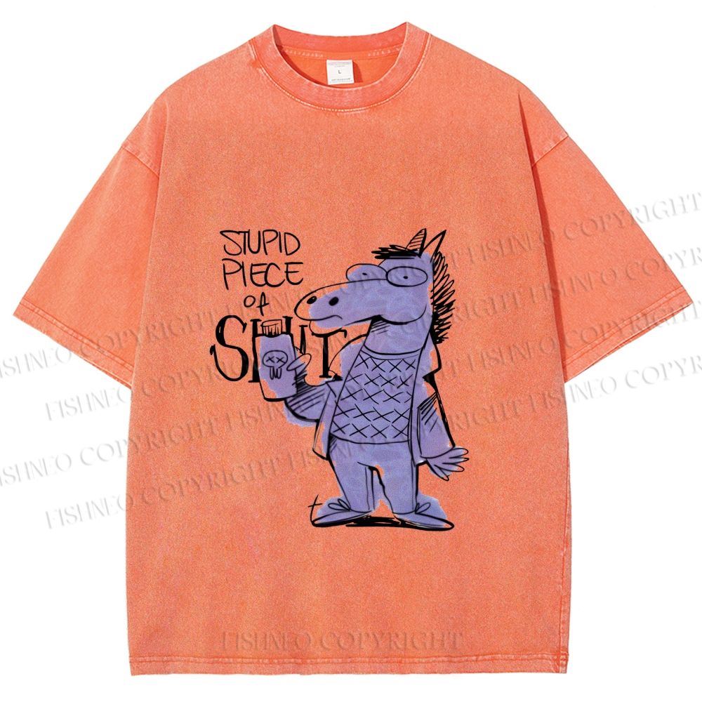 Unisex Funny Horse Printed Washed Tee