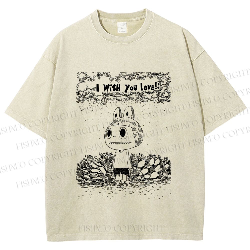 Unisex Labubu Wish You Love Printed Washed Tee